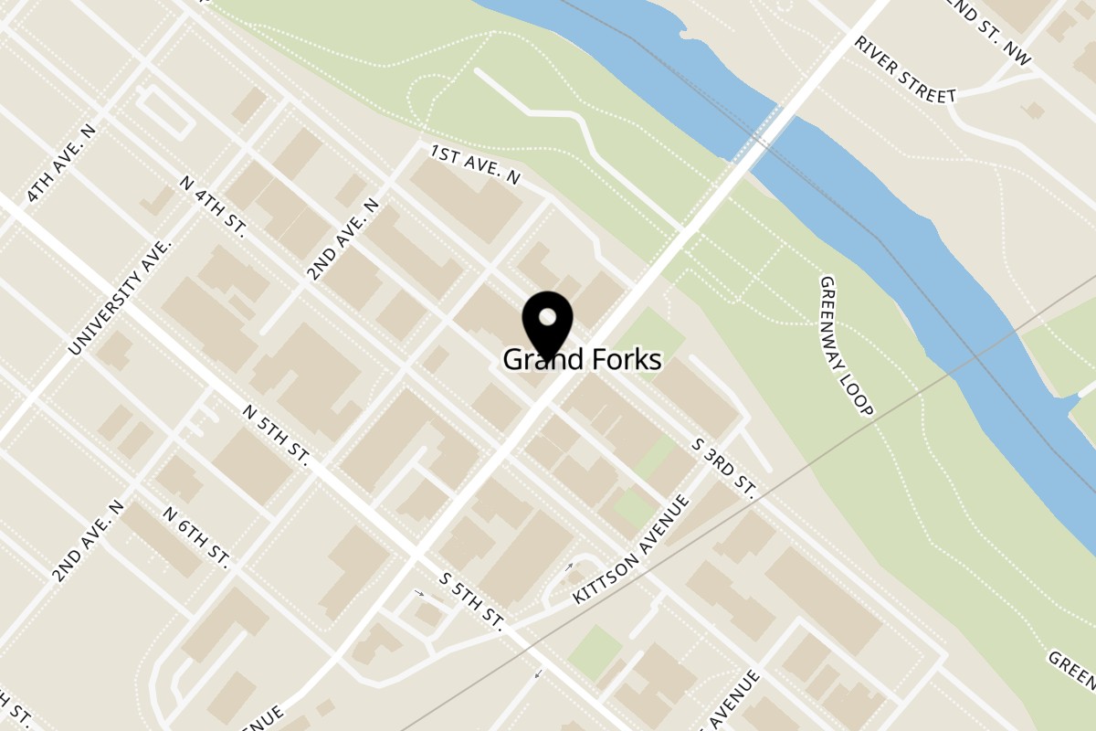 Map showing the location of The Loft on 308 Demers Ave in Grand Forks